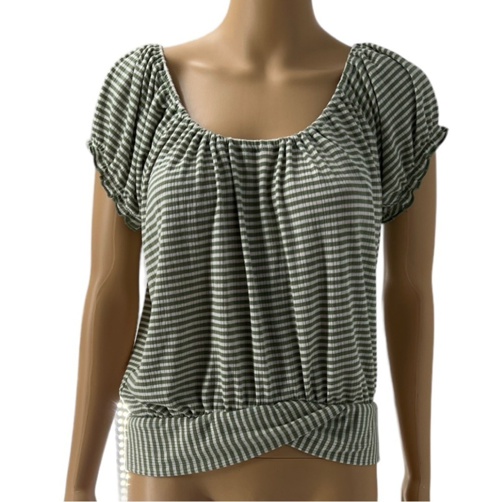 Willow + Root Striped Ruffle Short Sleeve Top Size M